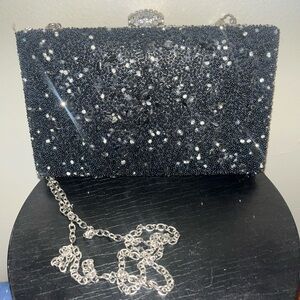 Glamorous Black Beaded Evening Clutch/Crossbody